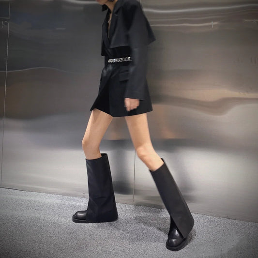 Round-toed Trousers Boots Fried Street But Knee