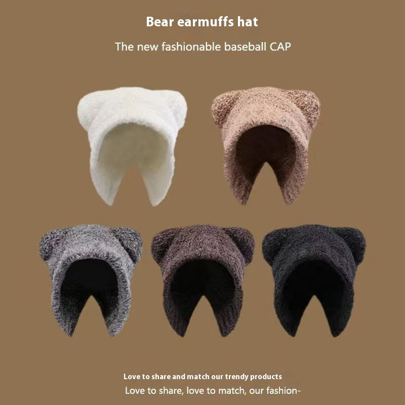 Bear Knitted Hat Cute Wool Keep Warm Makes Face Look Smaller