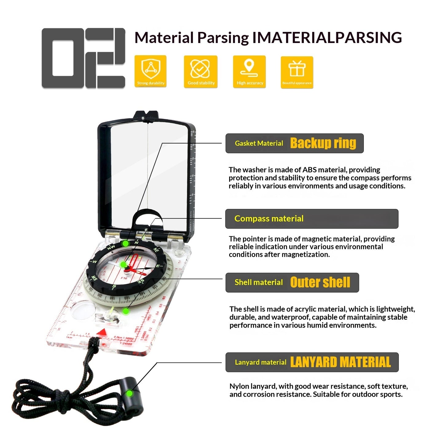 Luminous Waterproof Map Ruler Compass For Students Featuring A Mirror And Adjustable Magnetic Declination
