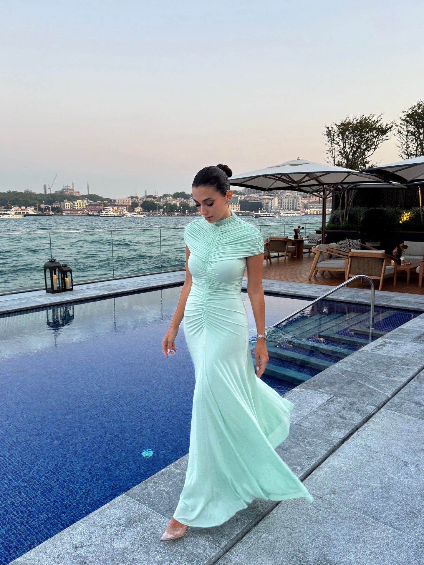 Womens Clothing Mesh Ruffle Dress Hugging Sheath Maxi Skirt