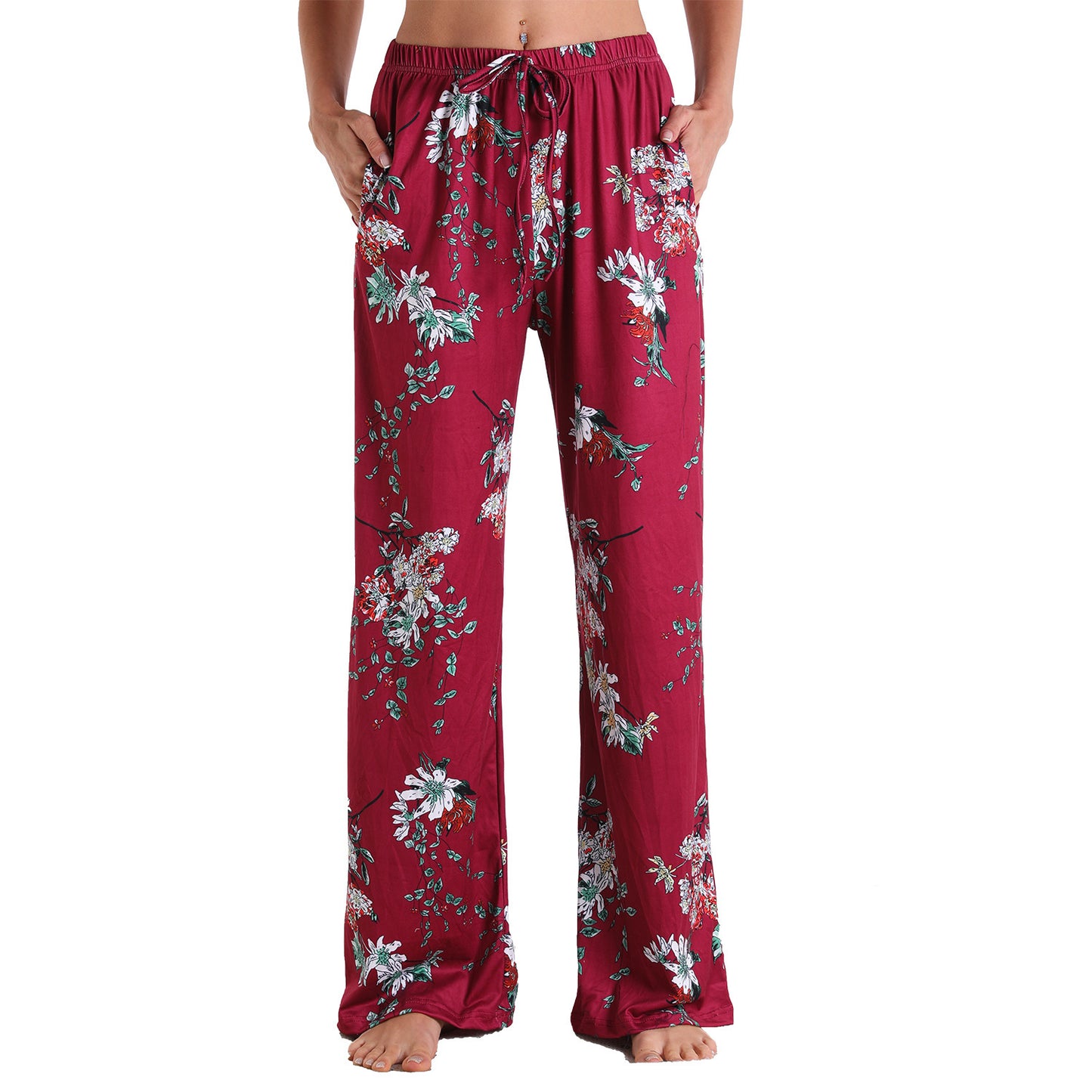 Stretch Cotton Straight-leg Pants Printing Elastic Cord Trousers