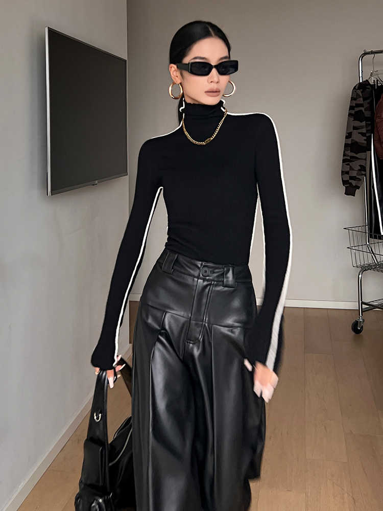 Women's Contrast Color Turtleneck Sweater Inner Bottoming Sweater