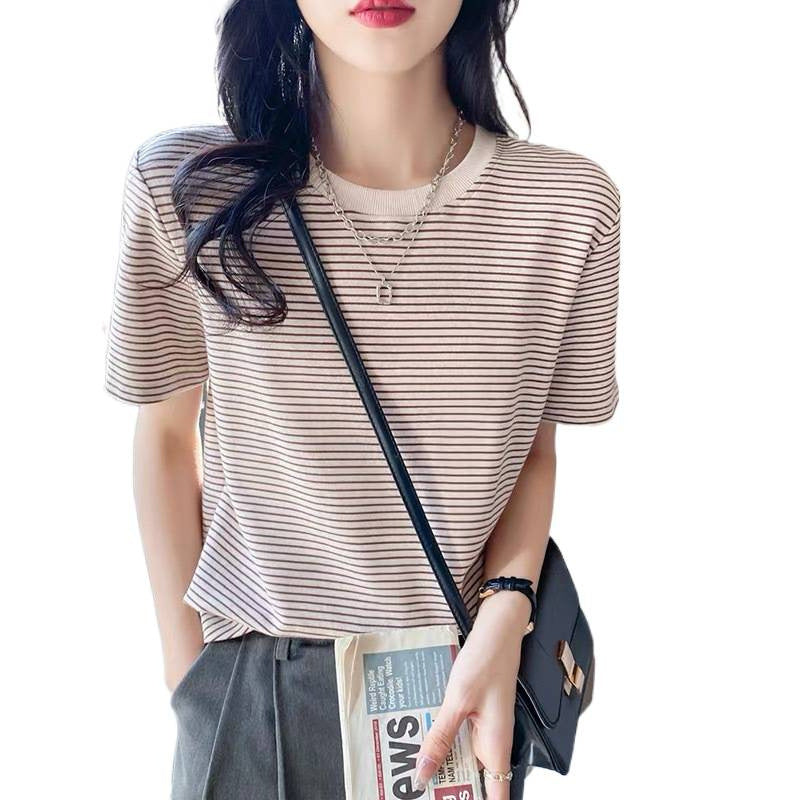 Pure Cotton Versatile Figure-flattering Striped Nursing Base Short-sleeve Top
