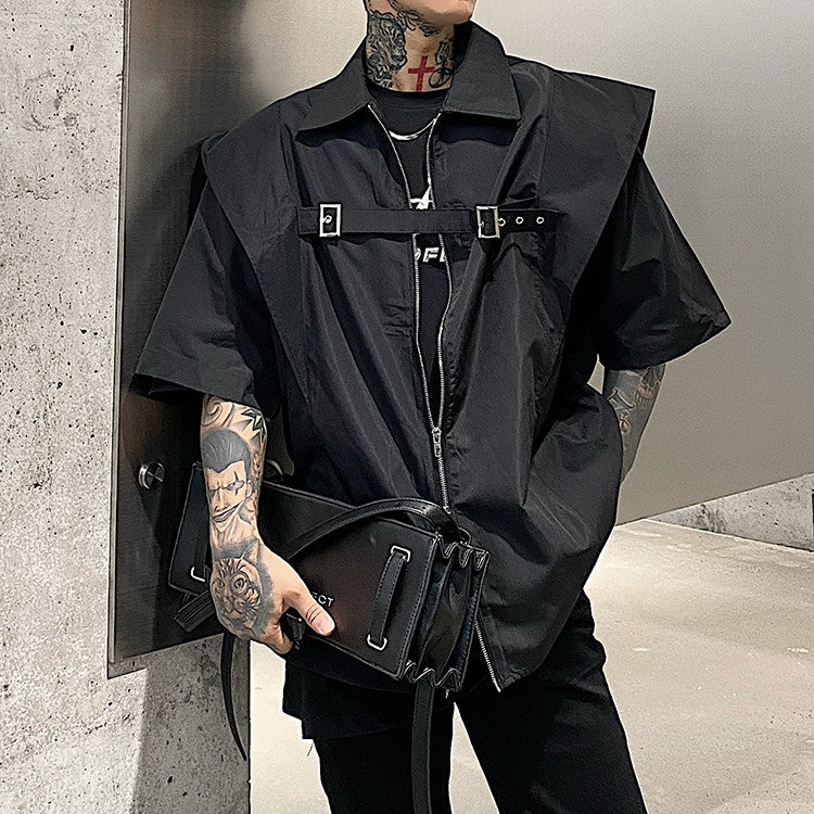 Men's Design Double Zip Sleeveless Jacket Top