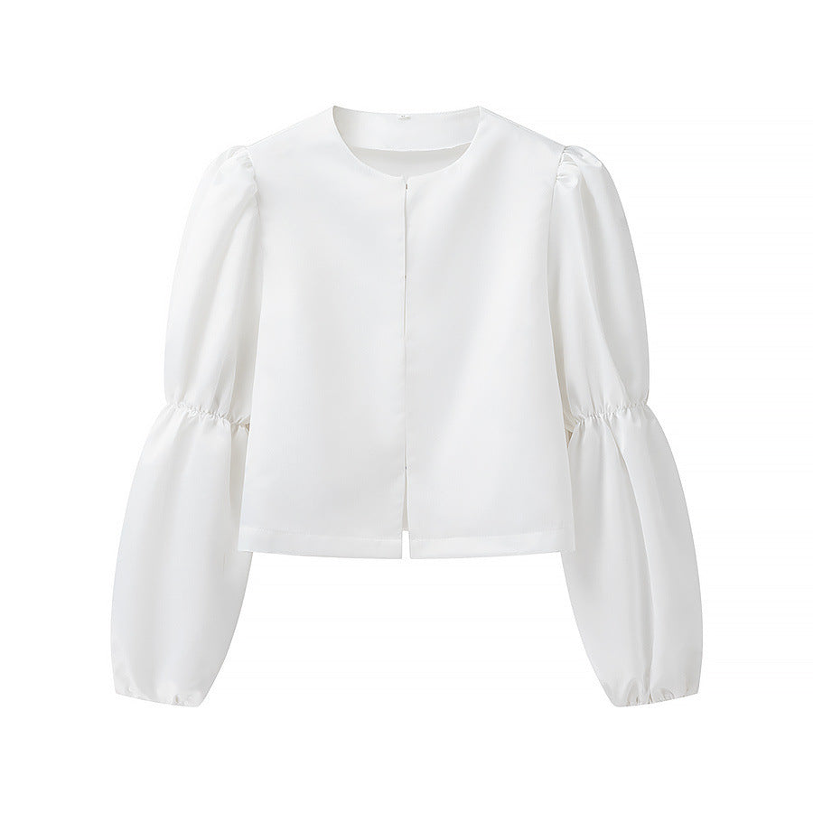 Round Neck Puff Sleeve Short Long Sleeve Shirt