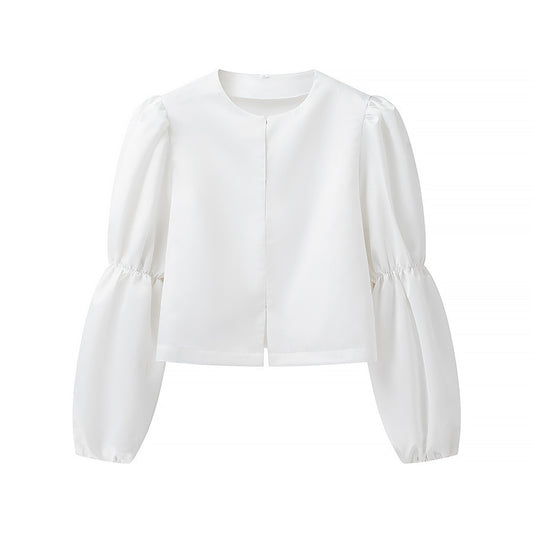 Round Neck Puff Sleeve Short Long Sleeve Shirt