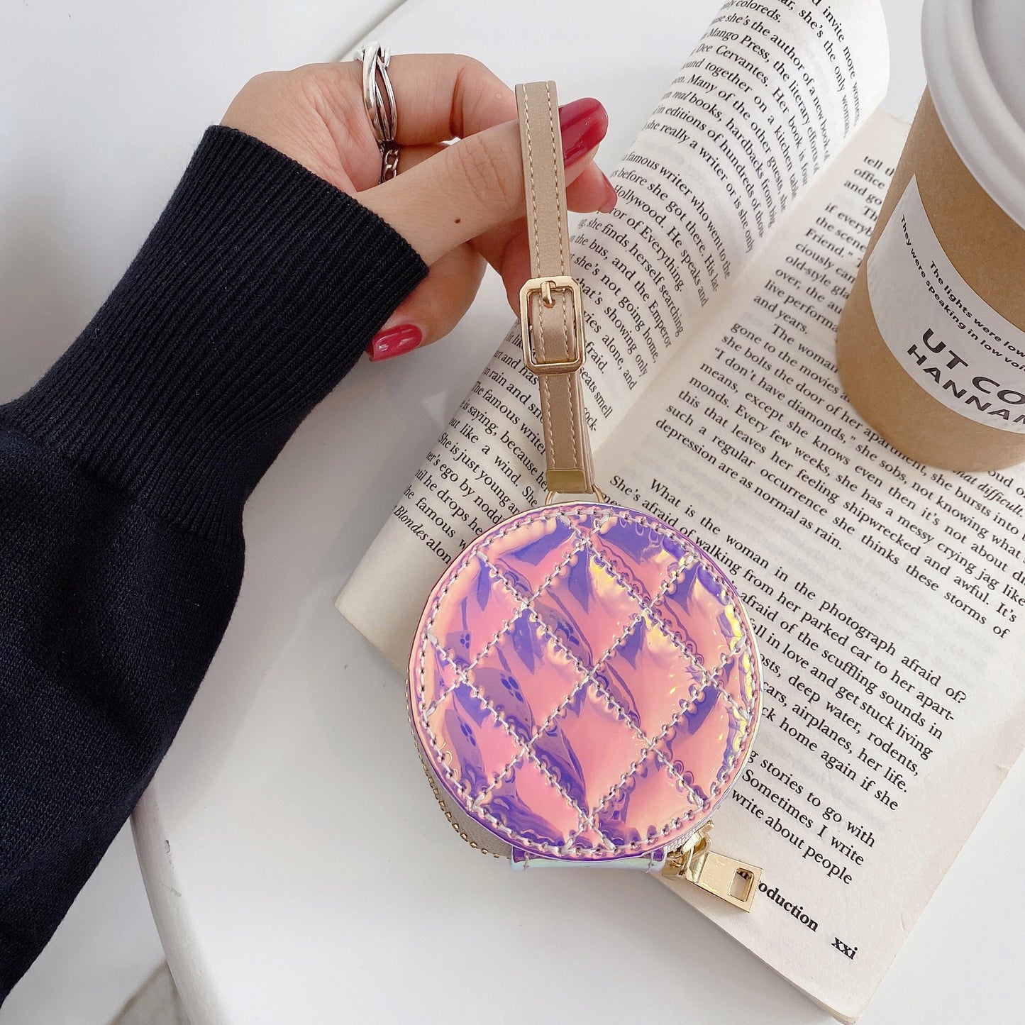 Bluetooth Headset Protection Laser Diamond Embroidery Zipper Leather Case