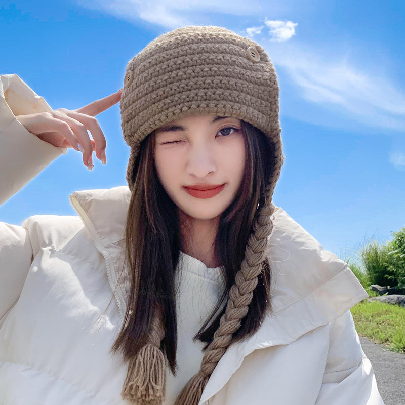 Versatile Fashion Braided Baotou Wool Warm Hat Children