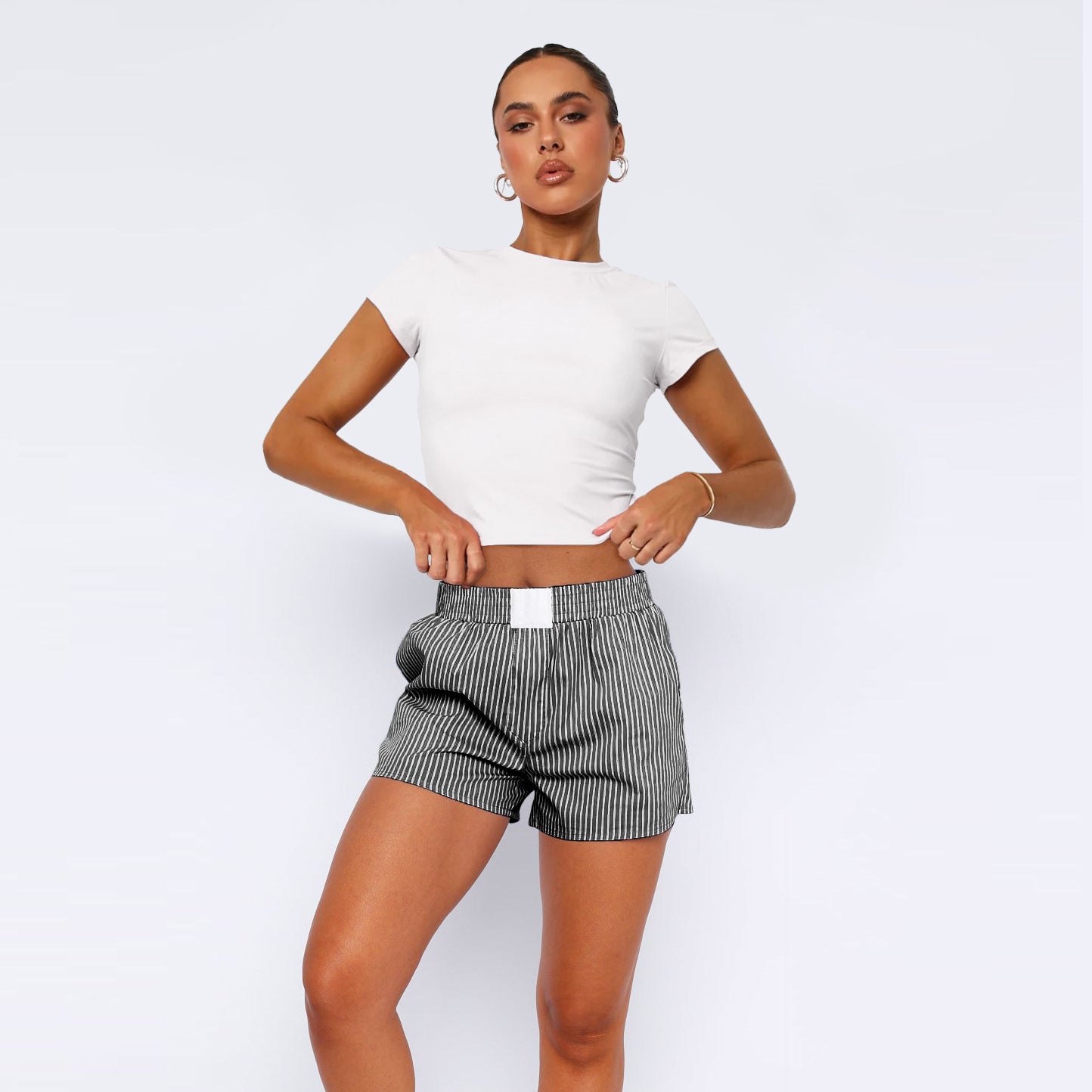 Women's Casual Striped Patchwork Home Shorts