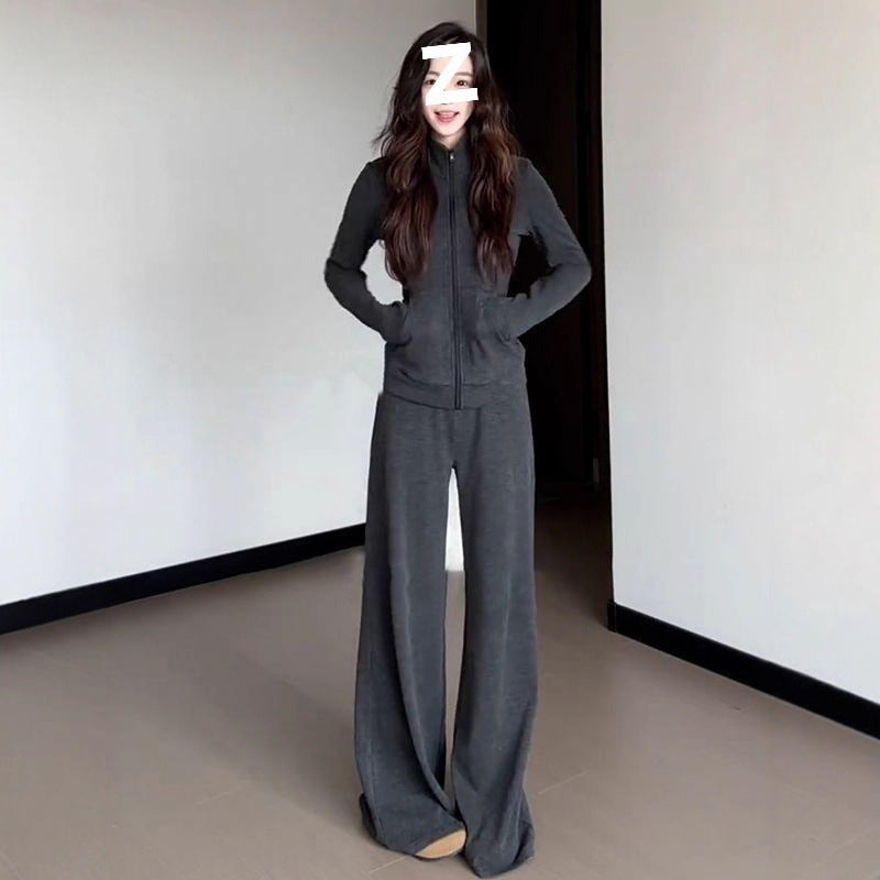 Women's Slimming Hoodie Fashion Wide-leg Pants Two-piece Set
