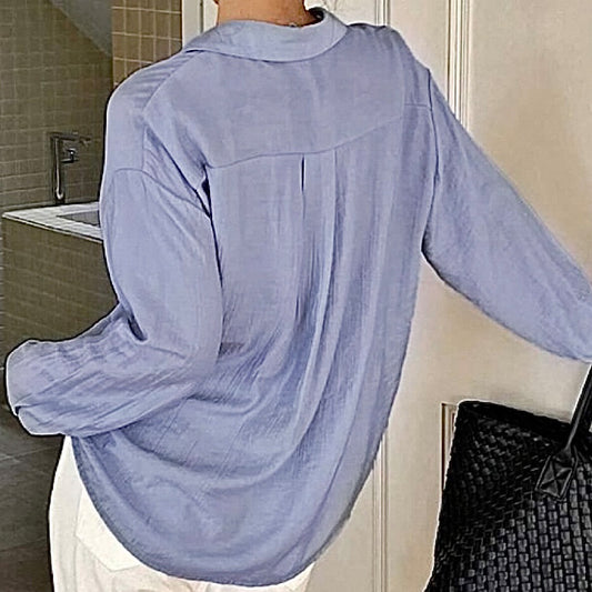 Blue Long Sleeved Shirt Lace-up Tup Cardigan Women