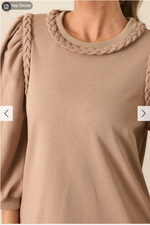Woven Trim Puff Sleeve Dress