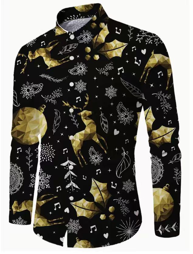Men's 3D Printed Christmas Long-Sleeve Casual Shirt