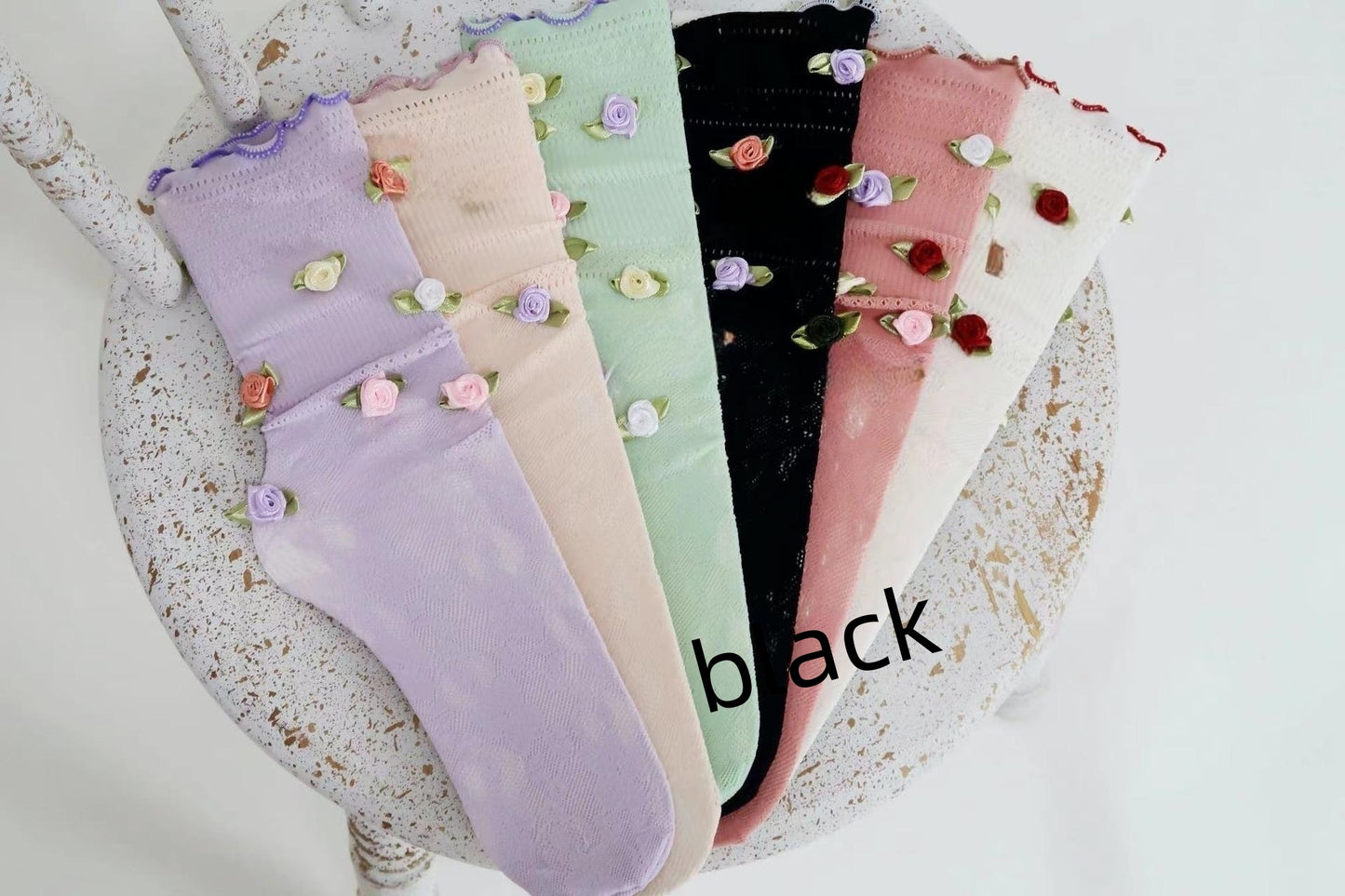 Escape Rose Cute Sweet Beautiful Flowers Puff Girl Breathable Mid-calf Length Loose Socks
