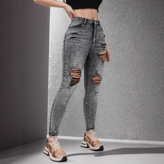 High-Street Style Personalized Ripped Womens Jeans
