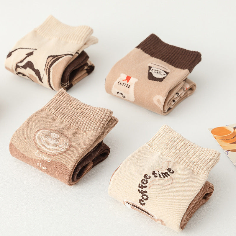 Female Personality Cartoon Letter Coffee Socks Are Comfortable And Sweat Wicking