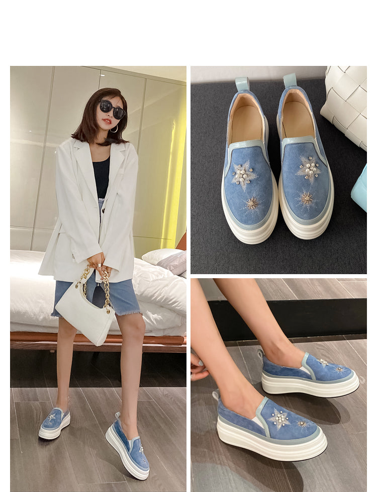 Women's Genuine Leather One-foot Platform Platform Shoes