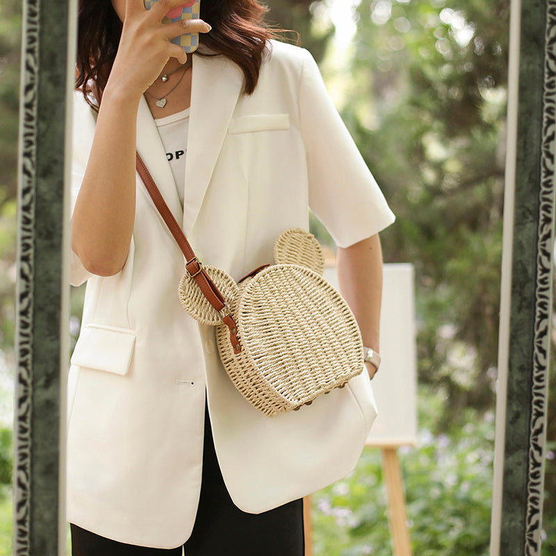 New Mori Woven Grass Small Round Bag