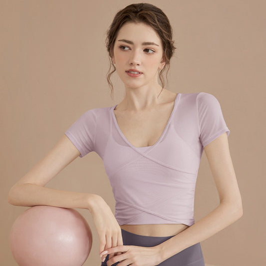 Workout Clothes Pilates Suit Short Sleeve With Chest Pad