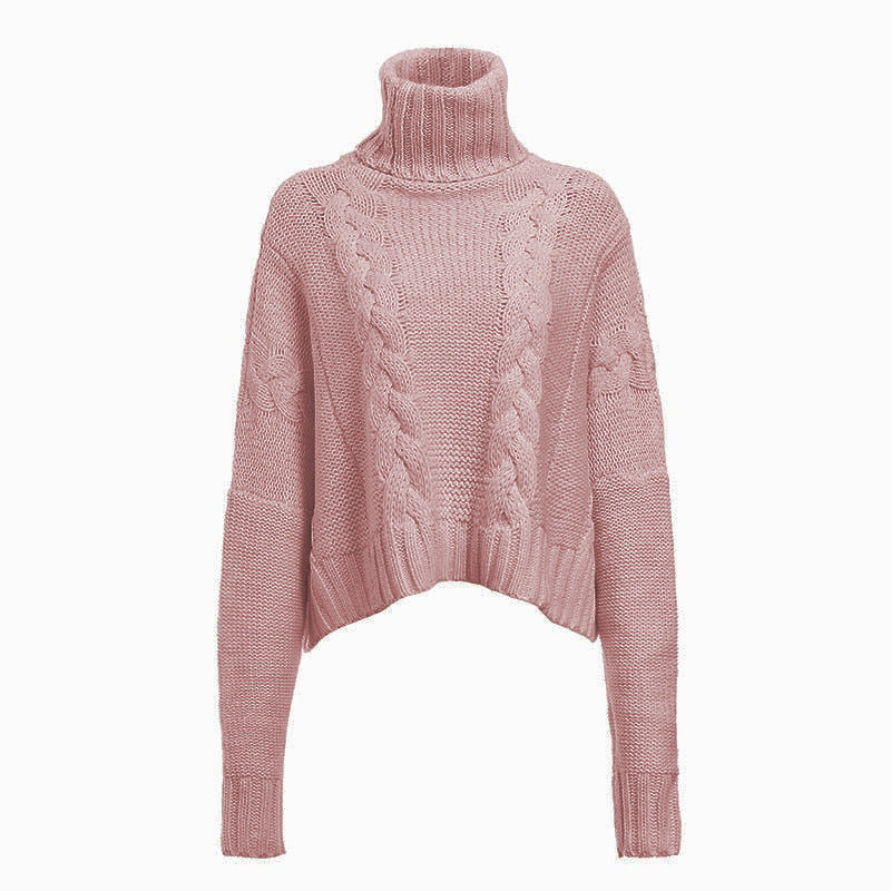 Winter New European And American AliExpress Amazon Sweater Cable-knit Turtleneck Short Sweater