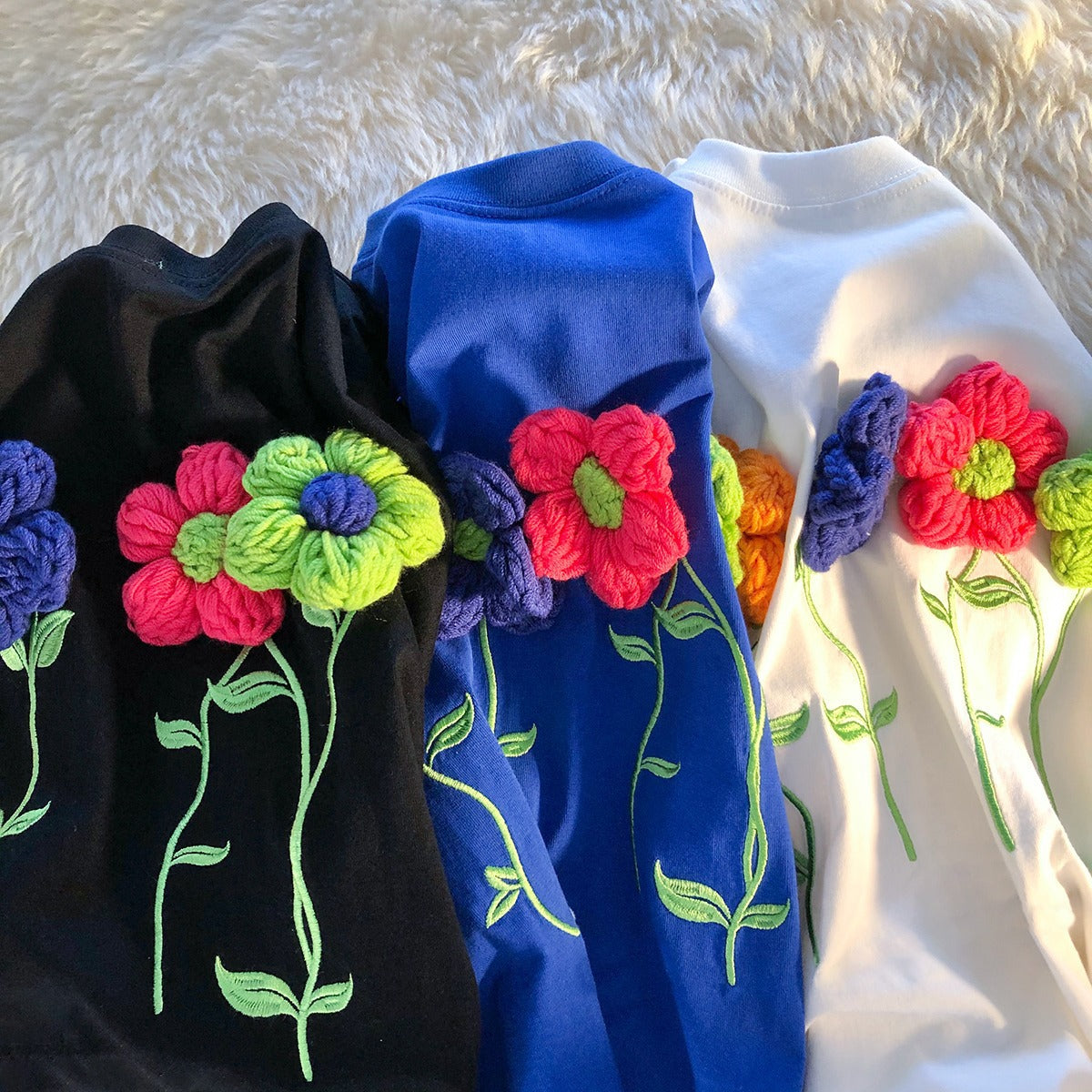 Women's Summer Loose Three-dimensional Flower Short-sleeved T-shirt