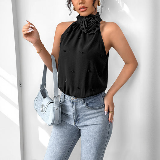 Sexet Elegant Stil Tre-dimensionel Blomst Halv Turtleneck Halter Jumpsuit