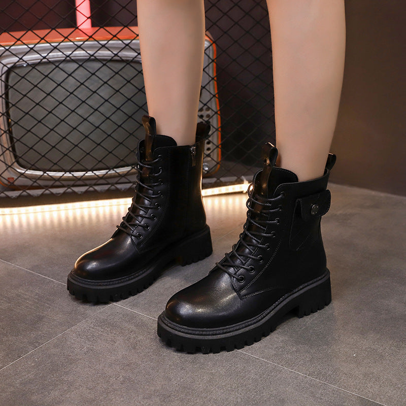 Female British Style Thick-soled Thin Breathable Motorcycle Martin Boots