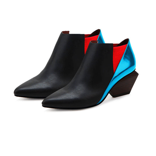 Women's New Leather Short Boots Colorblock Leather Special Shape