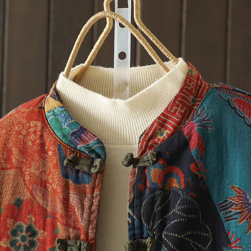 Retro Printed Coat For Women Autumn And Winter Artistic Cotton Cardigan