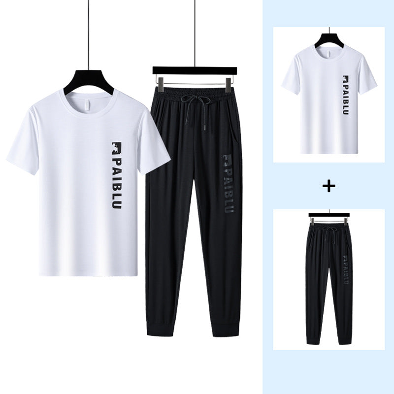 Men's Printed Quick-drying Ice Silk Short Sleeved Pants For Outerwear Sports Suit