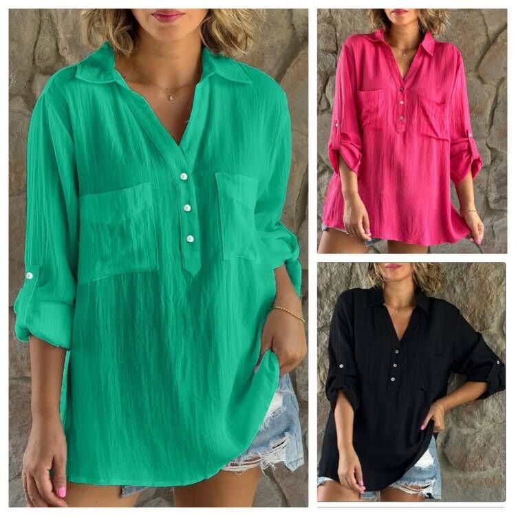 Solid Color Cotton And Linen Button Long Sleeve Casual Shirt
