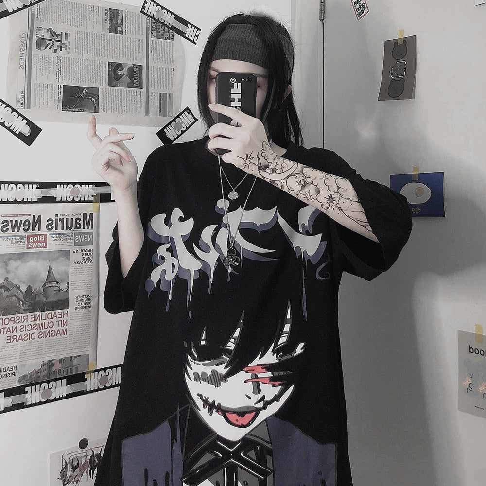 Dark Wind Mourning Net Red Two-dimensional Animation Print Short Sleeves