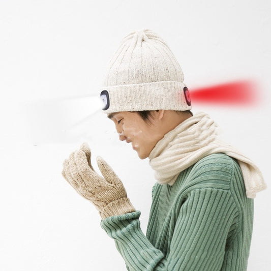 Rechargeable Model Outdoor Sports Dual Light Model LED Light Knitted Hat