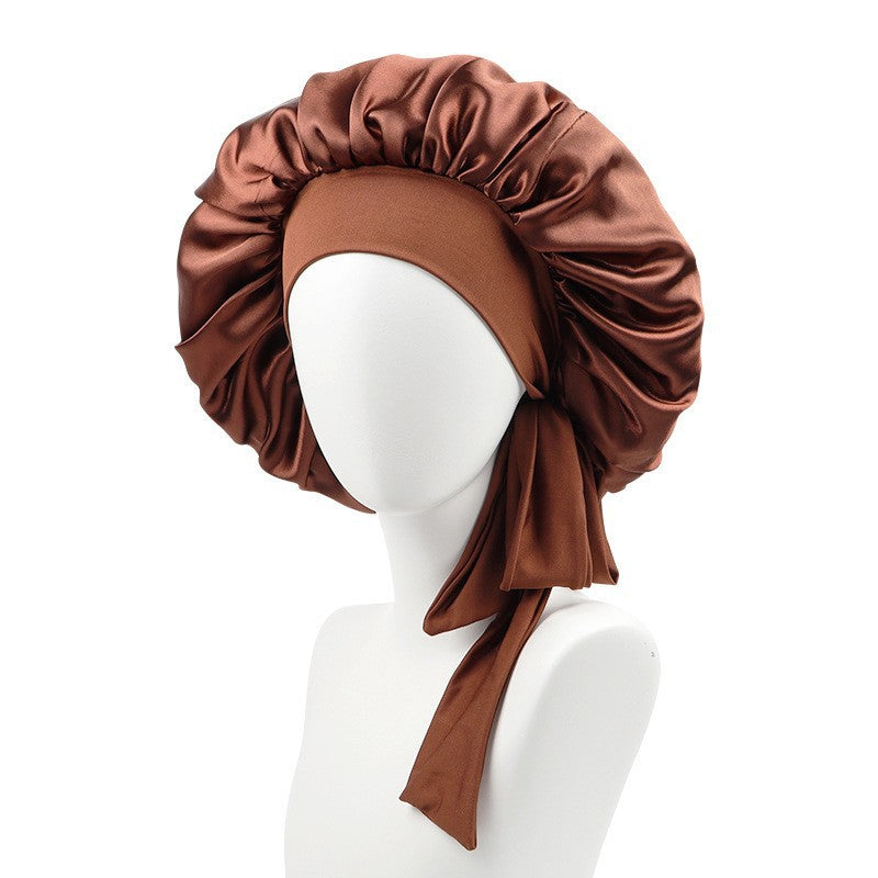 Stretch Ribbon Bowknot Silk Round Cap Solid Color