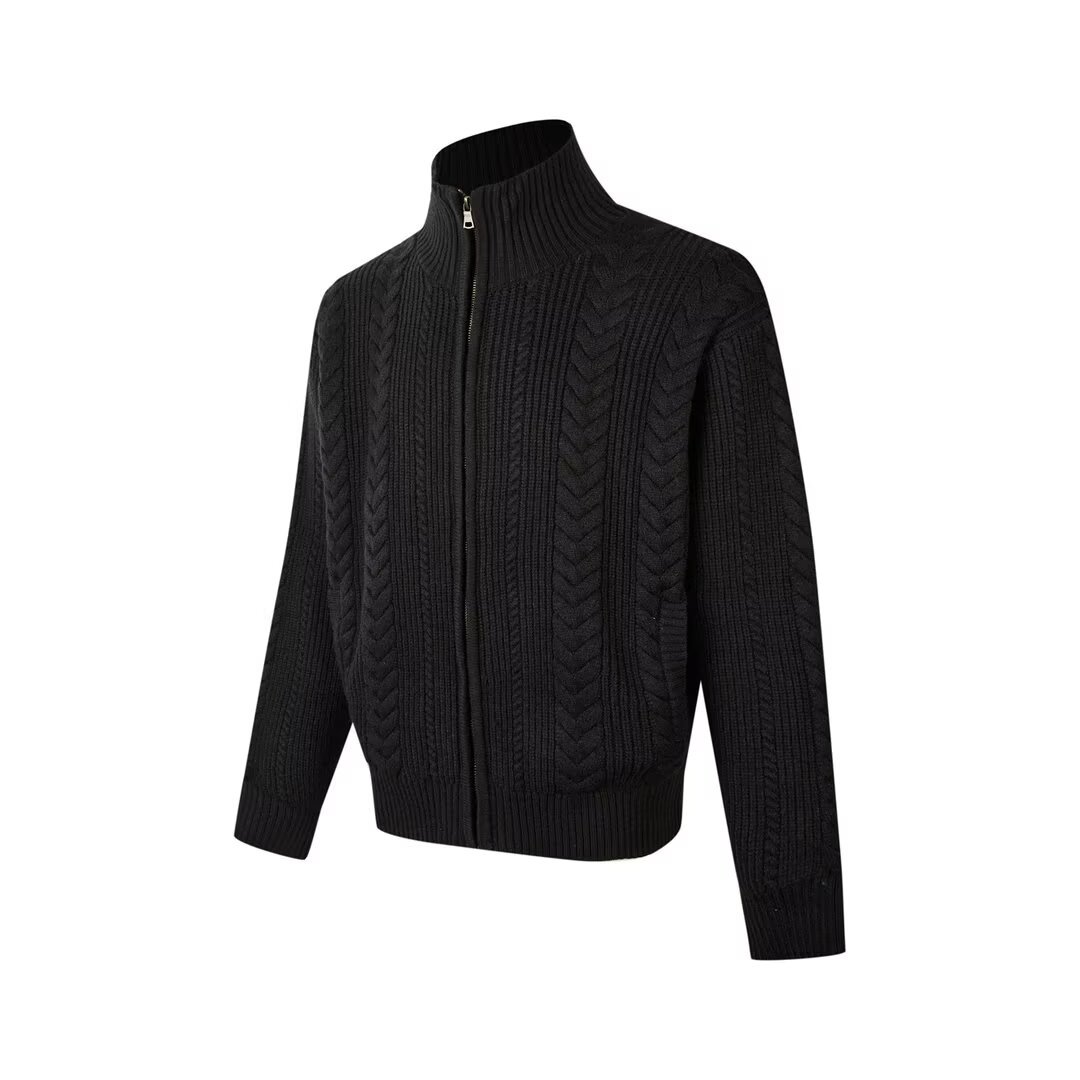 Lazy Trend Wheat Ear Cable Zipper Sweater