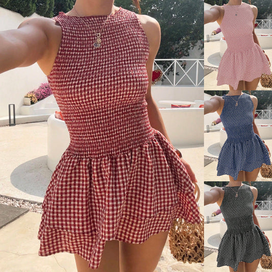 Womens Stylish, Versatile Sleeveless Plaid Dress