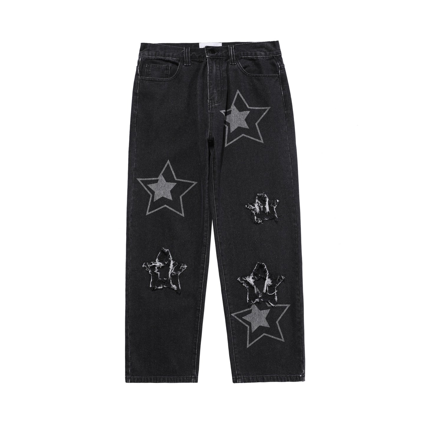 Washed And Ripped Star Jeans Loose And Slim