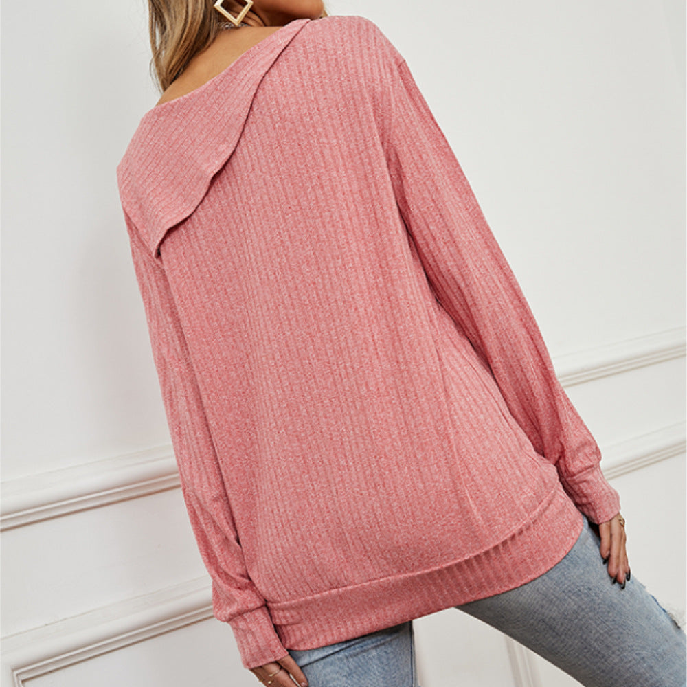 Women's Round Neck Pullover Fastener Decoration Top Sweater