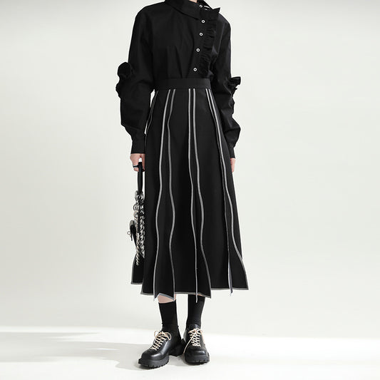 Irregular Flare Retro Drape Simple High Waist A- Line Skirt