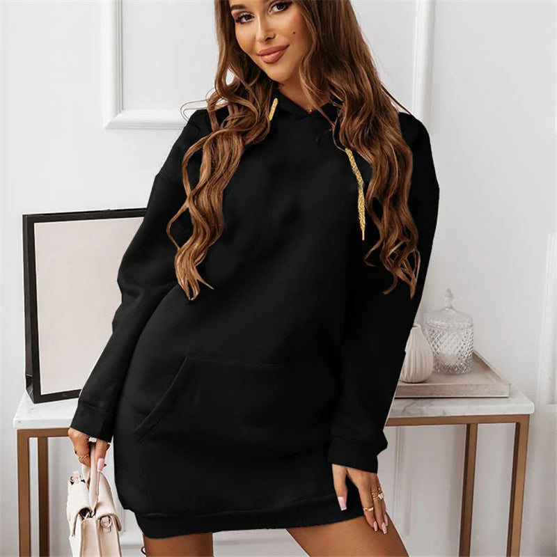 Efterår og vinter Ny ensfarvet afslappet sportshoodie til kvinder