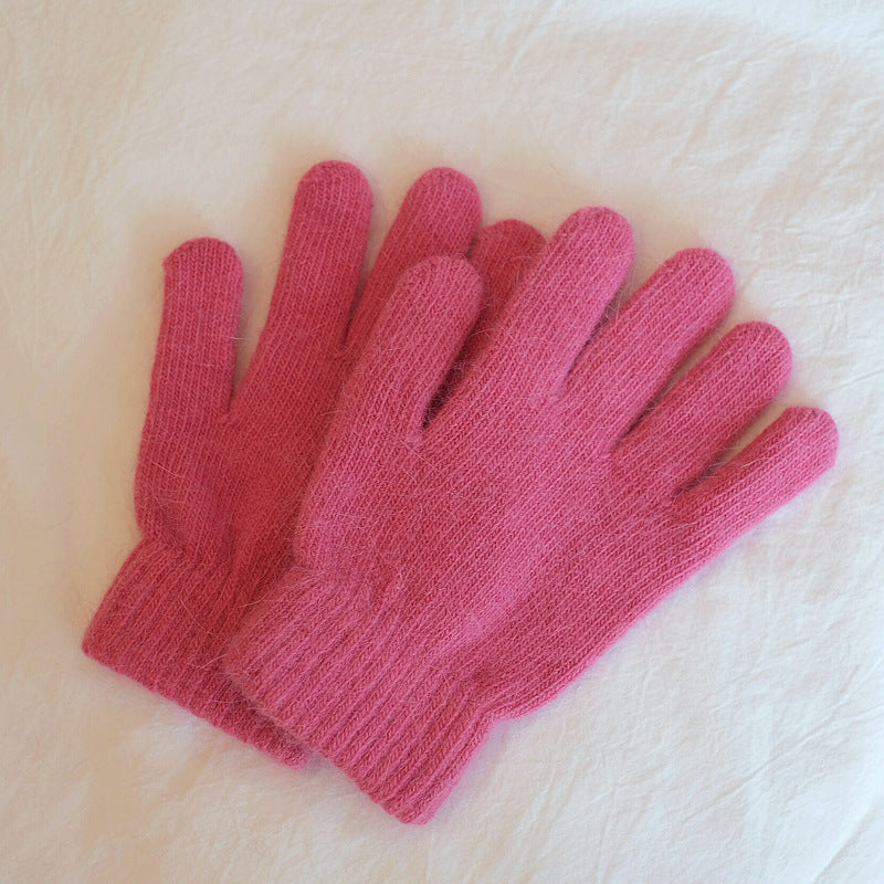 Women's Winter Finger Knitting Cute Monochrome Girl Versatile Pure Color Warm Gloves