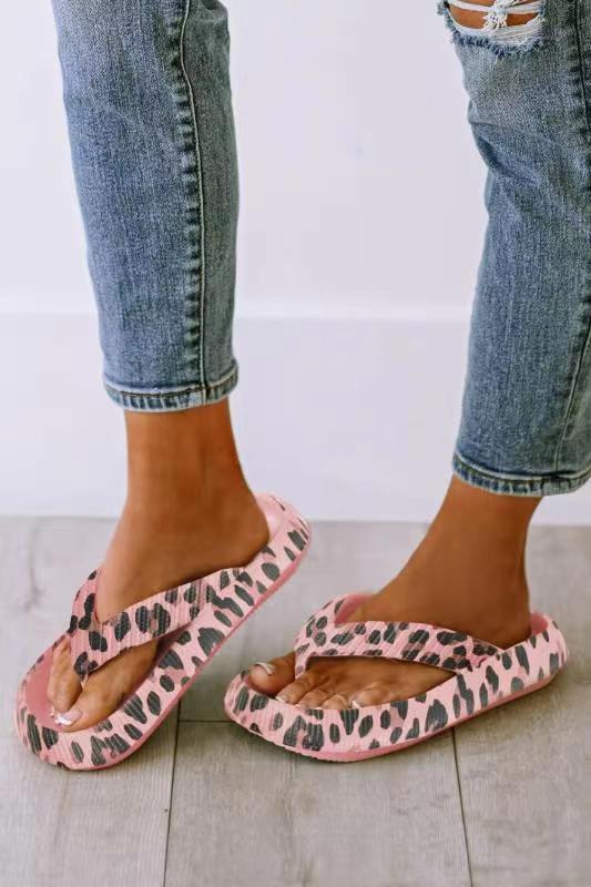 Fiskebensmønstrede tøfler til kvinder – sommer, med klipklap-tå, tyk sål, leopardprint