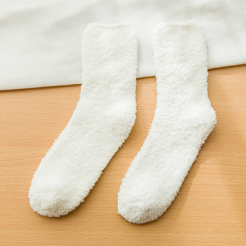 Women's Coral Cashmere Socks Solidcolor Mid-calf Length Terry