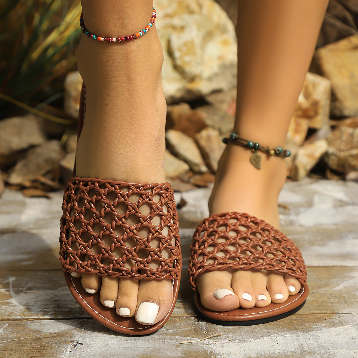 Mesh Slippers Women's Shoes Square Toe