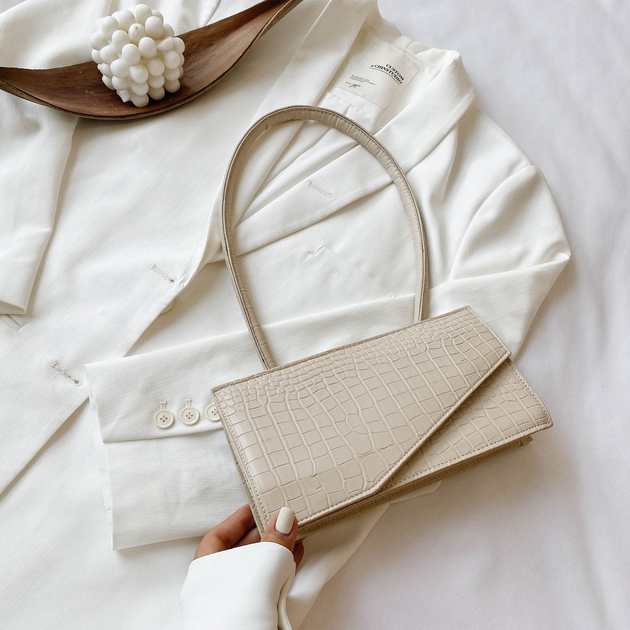 One shoulder messenger stone pattern small square bag