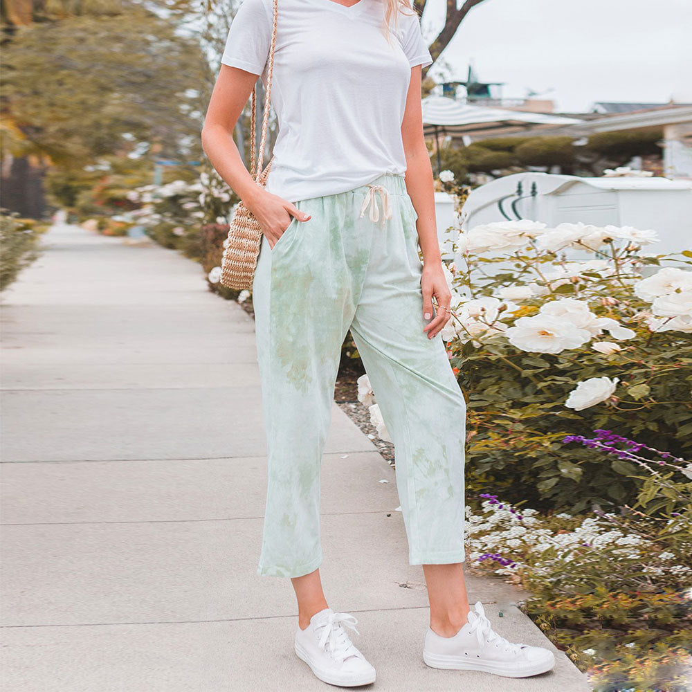 Tie-dye high-waisted printed slacks