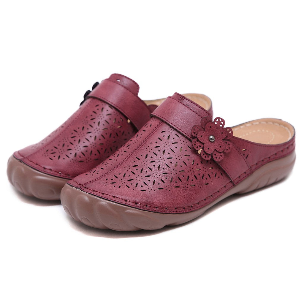Openwork embroidered platform sandals