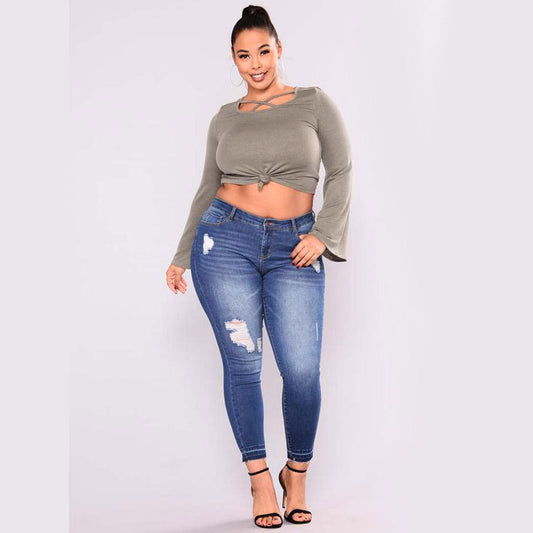 Fertilizer To Increase High Elasticity Ripped Jeans