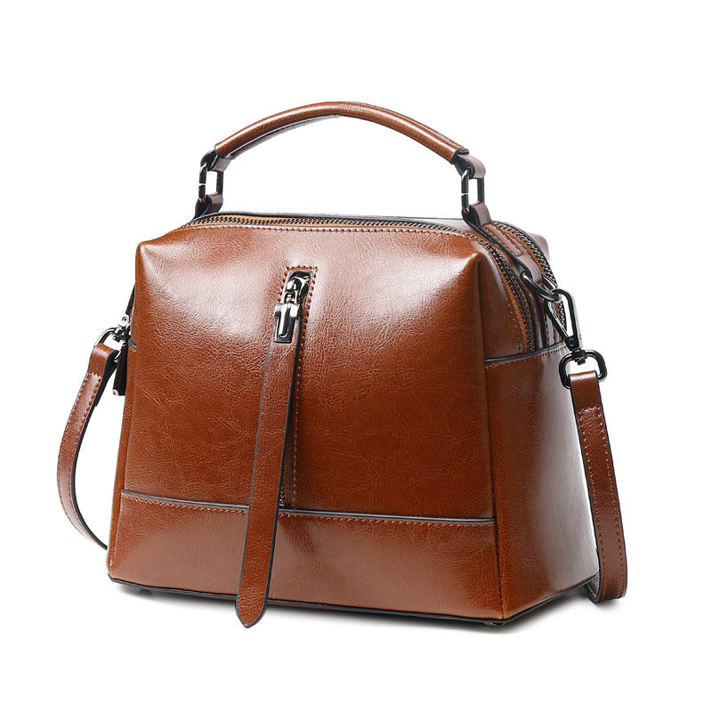 Leather casual fashion oil wax leather bag