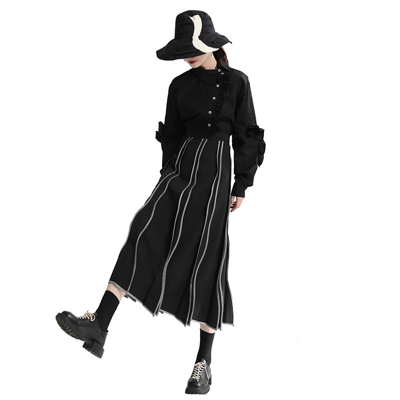 Irregular Flare Retro Drape Simple High Waist A- Line Skirt